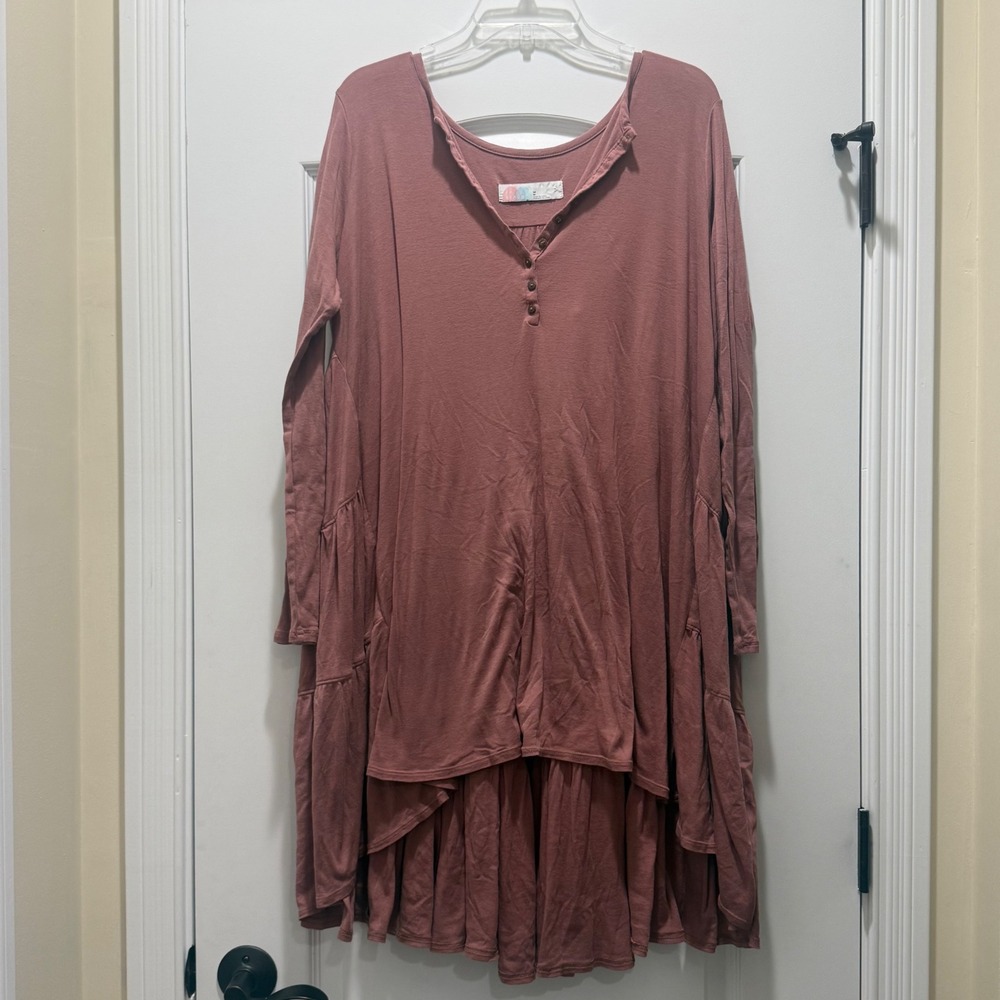 Free People Beach We The Free Trapeze Henley Tunic Dress Mauve Tiered size M
